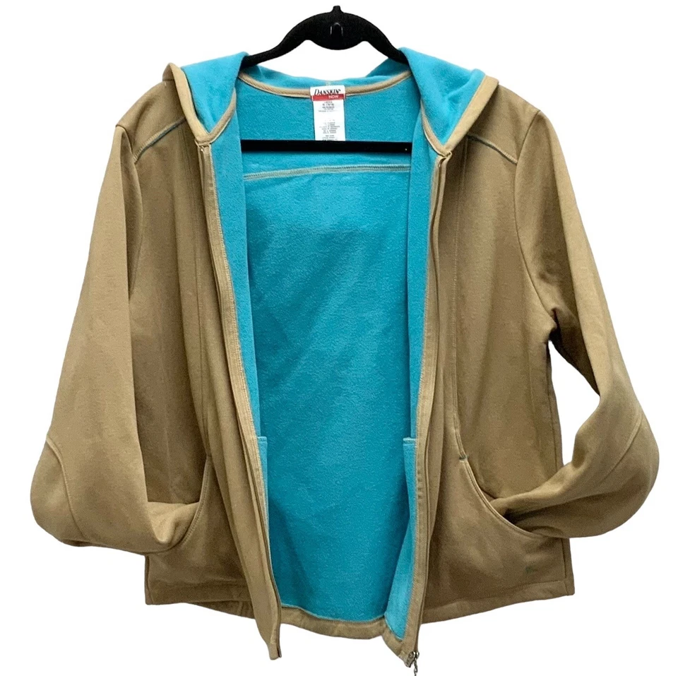 Chaqueta Danskin Now polar con capucha manga larga bronceada bolsillos con cremallera para mujer X-grande Foto 3 de 3