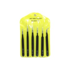 6pcs 1.0mm Stainless steel tweezers set PVC yellow bag elbow Pointed head