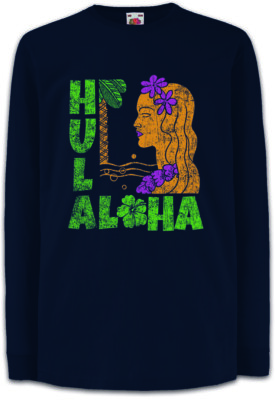 HULA GIRL Kinder Langarm T-Shirt Aloha Tiki Bar Beach Grill Caribbean Flowers