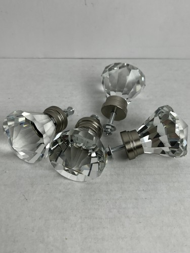 4 Door Handle Diamond Crystal Clear Glass Cabinet Drawer Pull Knobs Home - Picture 2 of 4