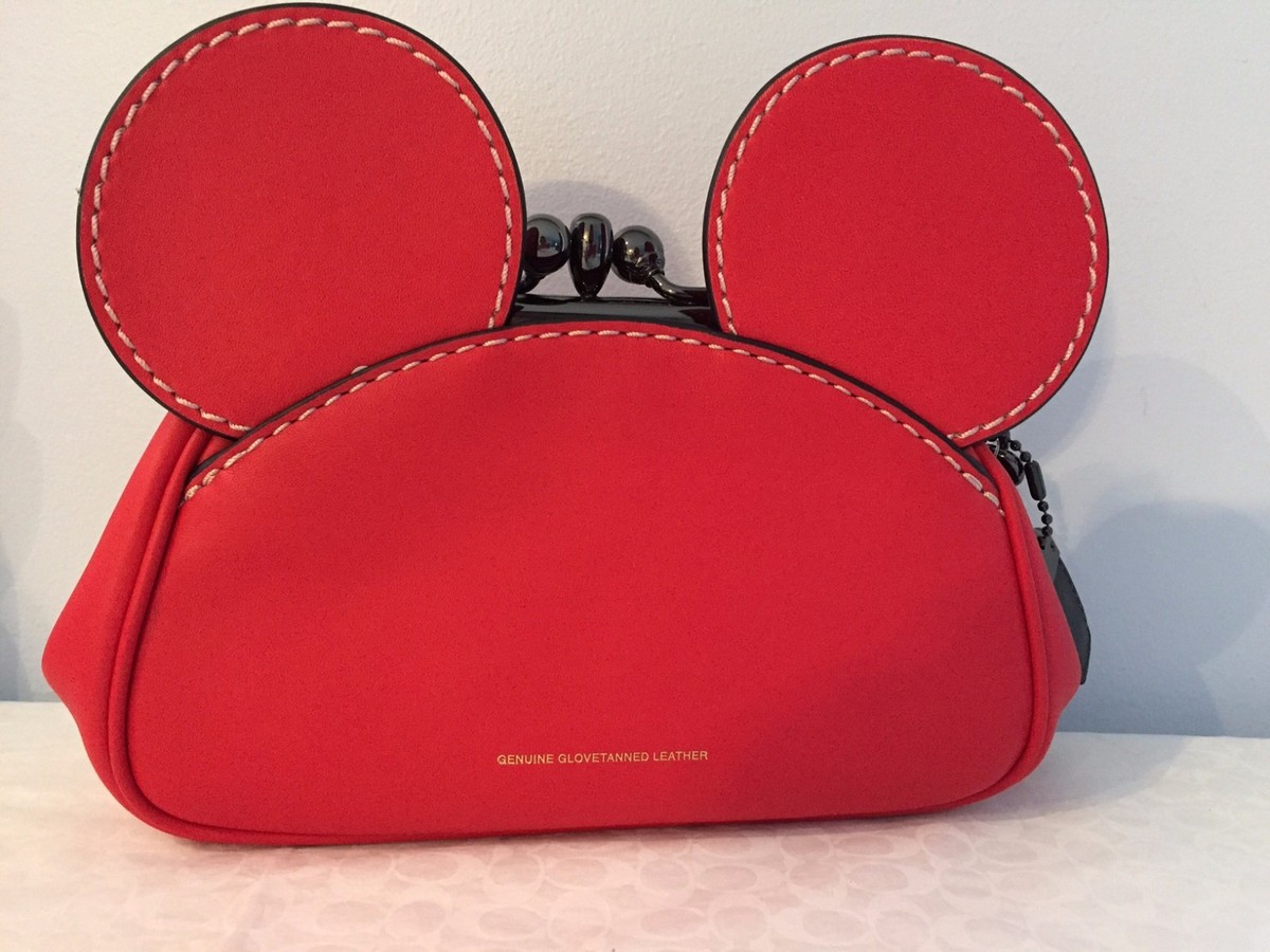 2016 Coach X Disney Mickey Mouse Smooth RED Leather Kisslock 