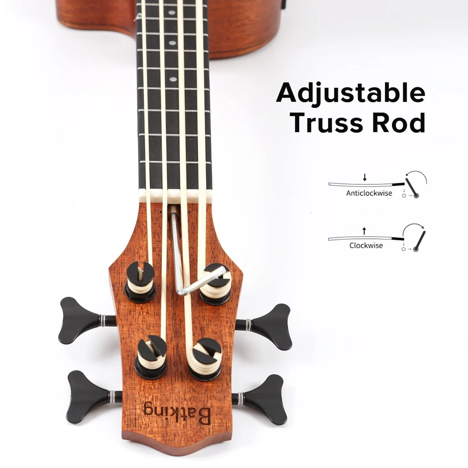 Ukelele bajo UBass barítono 30 pulgadas caoba agujeros en F estilo recortado con ecualizador bolsa de concierto Foto 4 de 4