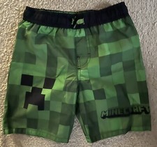 Boys MINECRAFT Creeper Swim Shorts Bathing Suit Size Small
