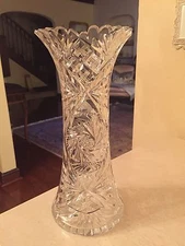 AMERICAN BRILLIANT CLEAR CUT GLASS PINWHEEL FAN DESIGN 10" SMALL VASE Chips