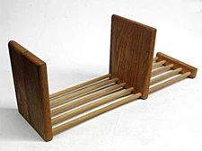 Vintage Oak Wood Book Rack Desk Top Holder Adjustable Sliding End