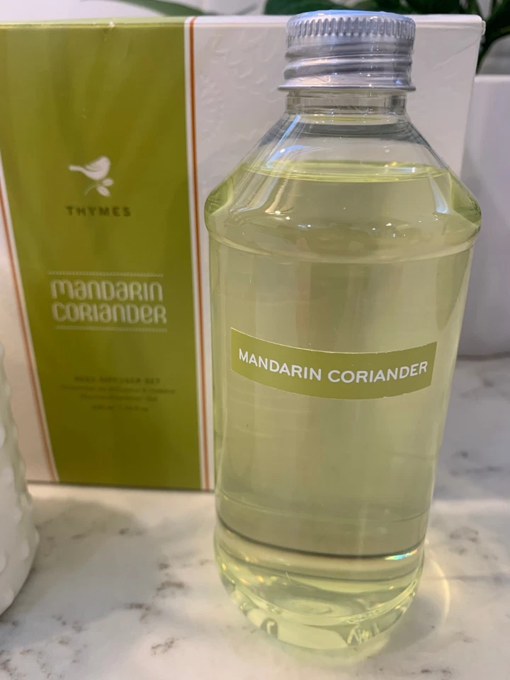 Thymes Mandarin Coriander Diffuser Set Rare White Hobnail  New In Box 7.75 oz - Image 4 of 4