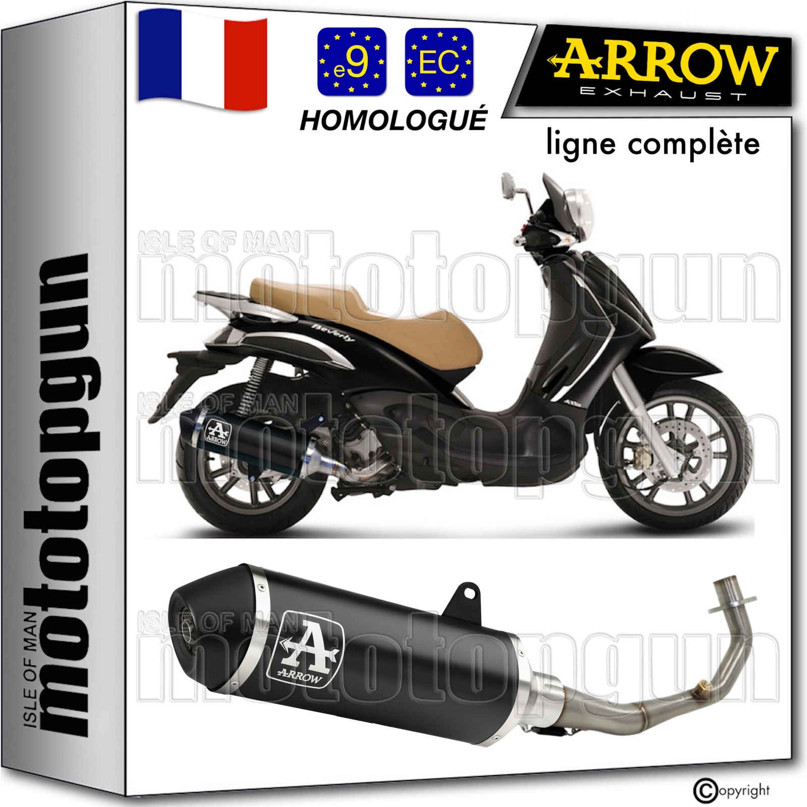 Anti-Corrosion Pot Échappement Noir Arrow pour Scooter Beverly 500 Cruiser 2010