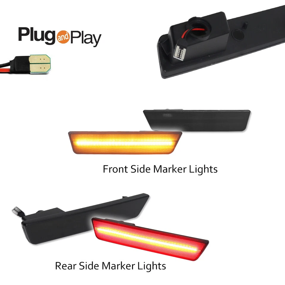 Luces de señalización laterales LED rojas ámbar delanteras ahumadas para Dodge Challenger 2008-14 Foto 2 de 4
