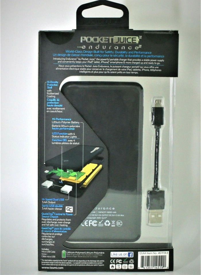 2 Pack Tzumi 8000 mAh PocketJuice Endurance Portable Battery Pack Charger USB - Image 2 of 3