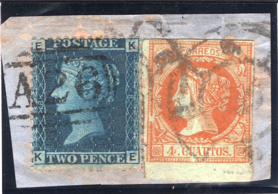 GB USED ABROAD/SPAIN *Mixed Franking* GIBRALTAR 1861 2d Blue/4c Orange SS3069 - Image 3 of 4