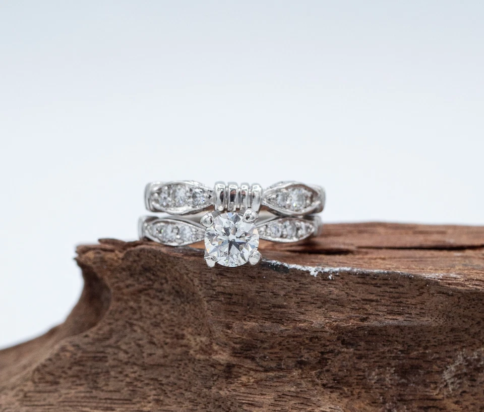 Conjunto de casamento soldado ornamentado platina diamante natural (SI1-G) 1,06 cttw classificação GIA - Imagem 2 de 4