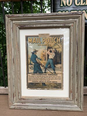 Vintage Mail Pouch Snuff Tobacco Cardboard Two Manpower Threshing Sign