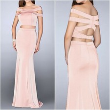 New La Femme Sz 4 MSRP 308 BLUSH PINK 2 Piece Formal Prom Dress Evening Gown