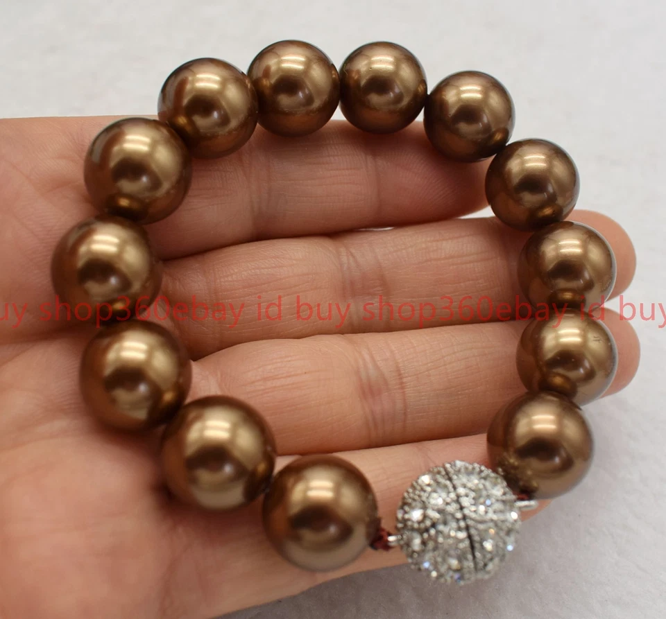 Pretty 14mm multicolor Shell Pearl (Not Pearl ) Gems Round Beads Bracelet 7.5in - Image 4 of 4
