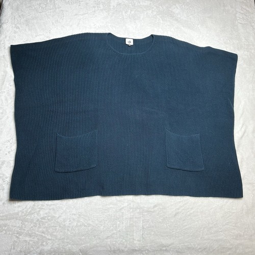 Cabi M/L Teal Blue Sweater Flex Poncho Cow Neck Cotton Blend Lagenlook Pockets - Picture 2 of 11