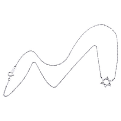 10K White Gold Diamond Star of David Necklace Cable Link Chain 18'' 1/12 Ct.