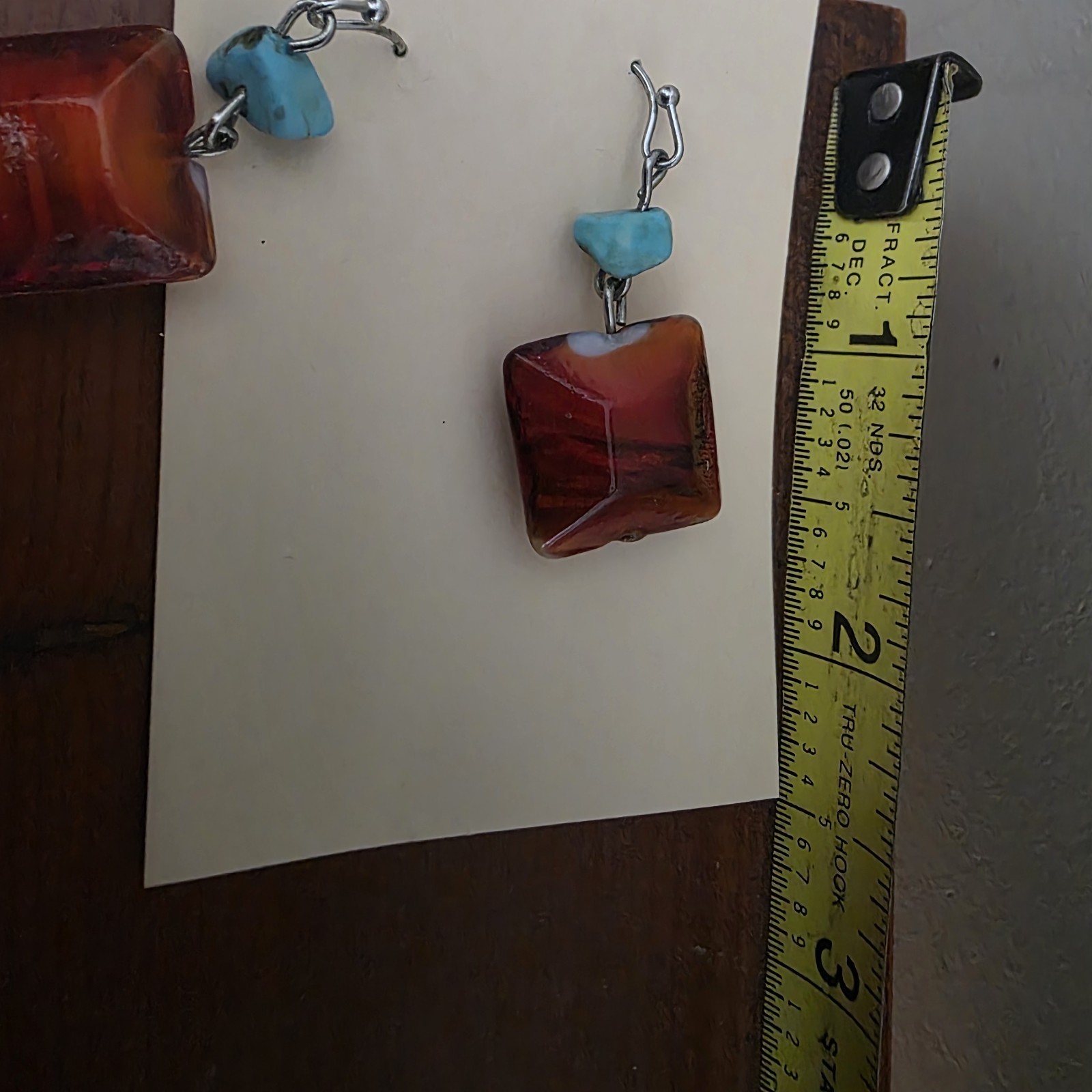 Handmade Dangle Earrings Square Red Carnelian Aga… - image 9