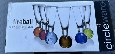 Circlewear Fireball 6-piece Multicolored Shot Glasses Ball Bottoms 6oz NIB