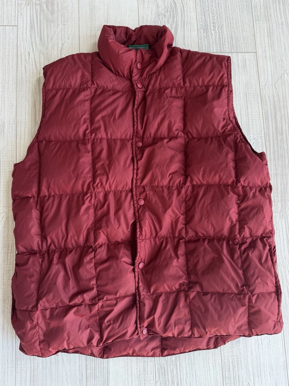 LL Bean Mens XL Long Dark Red Vest Snap Front Pocket Goose Down