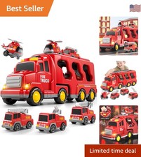 Interactive Fire Truck Set for Toddlers 1-6 - 5 Vehicles with Lights  Sounds