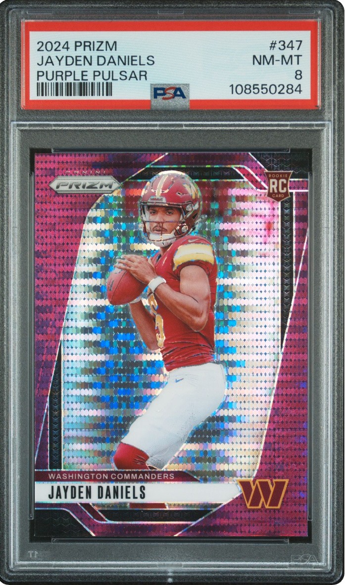 2024 Panini Prizm #347 Jayden Daniels Purple Pulsar Prizm RC PSA 8