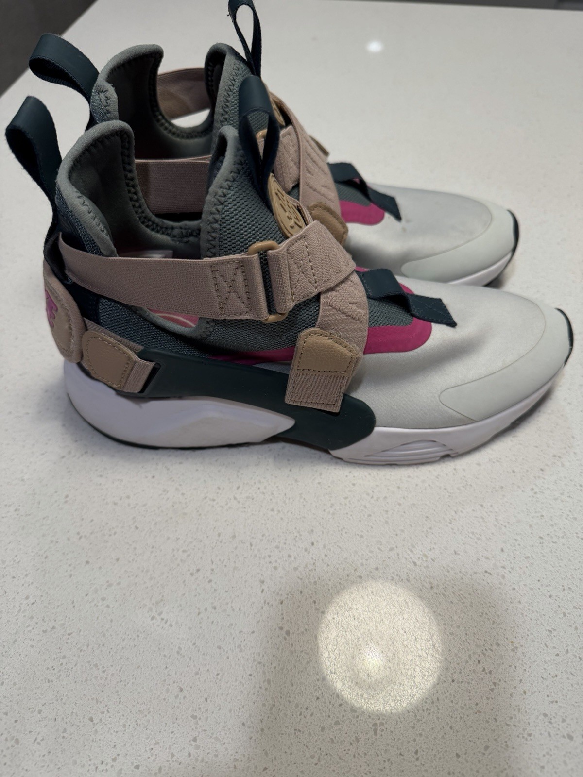 Nike Air Huarache City Mid Top Gray Beige Pink Green Strap H