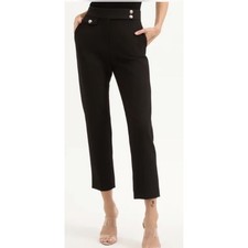 Veronica Beard Renzo Slim-Leg Crop Pants Black Silver Buttons Stretch Sz 16