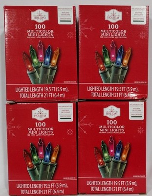 Lot OF 4 Holiday Time Green Wire Incandescent Christmas Light Multicolor 100 Ct