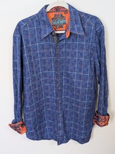 Robert Graham L Button Blue Orange Floral Box Print Embroidered Flip Cuff Shirt