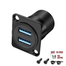 USB 3.0 Panel Threaded Fixed Mount Adapter - Dual USB Type-A Panel Mount D-Type