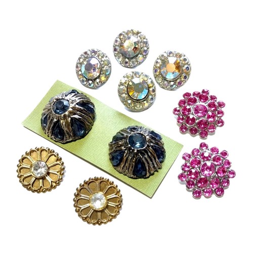 Vtg AB Rhinestone Buttons Aurora Borealis Sapphire Dome Hot Pink ...