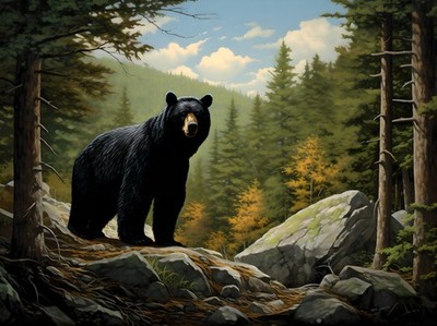 Nature Black Bear in the Forest Oil Painting Home Decor Wall Art Canvas Prints