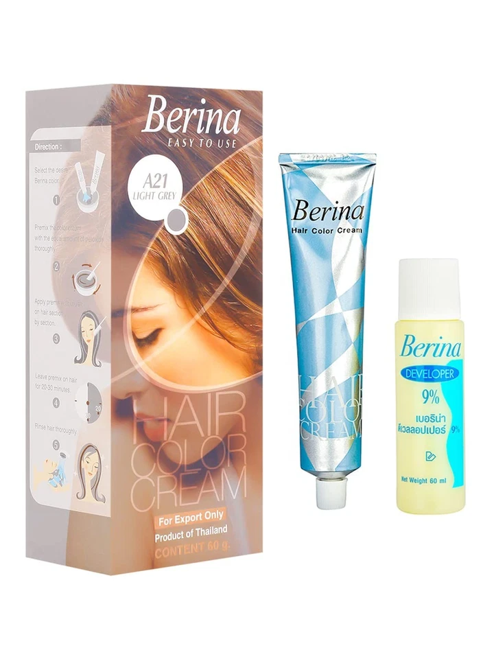 Berina A21 Light Grey Silver Permanent Hair Dye Color Cream Unisex - P - Image 2 of 4