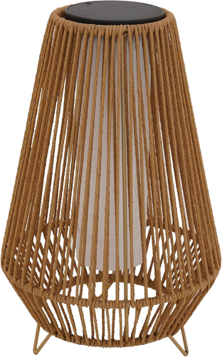 Lanterna Solare Star Catania In Legno E Metallo, 20 Lumen, Luce Calda Con Sensore Crepuscolare, Beige