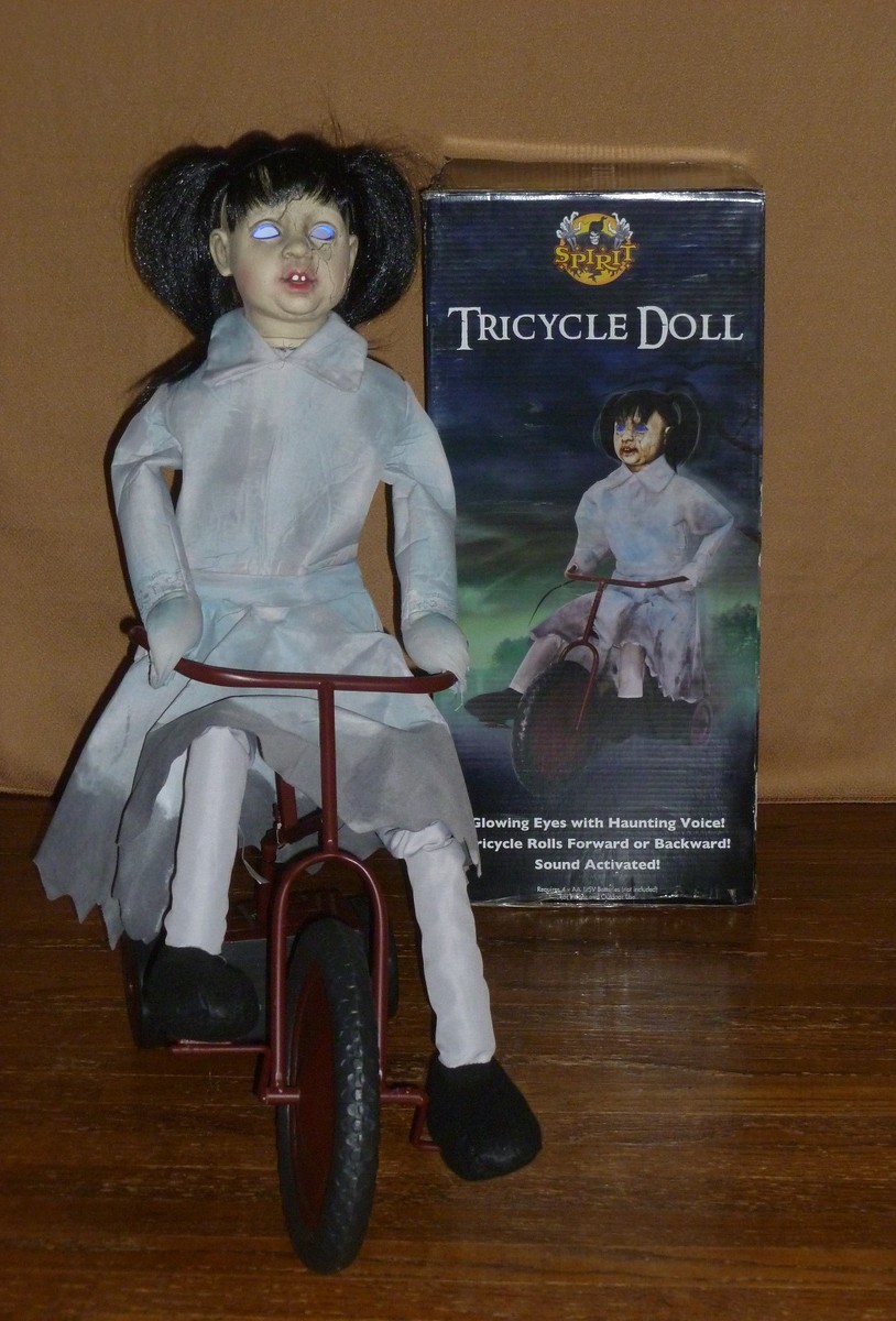 Spirit Halloween Animatronic Life Size Tricycle Doll Animated Prop