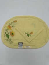 Lot de 4 napperons et 4 serviettes vintage Portugal impérial lin jaune couronne