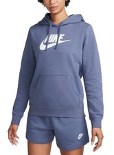 Nike Women's Sportswear Club Long Sleeve Logo Fleece Pullover Hoodie Blue XS NWT