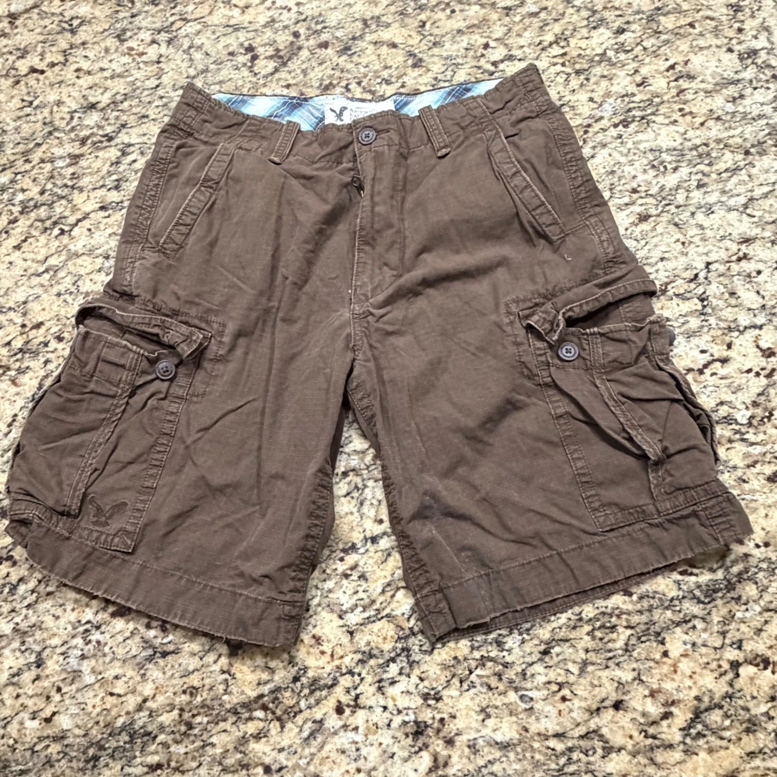 American Eagle Mens Brown Ripstop Cargo Shorts Size 34 Cotton Outdoor Casual