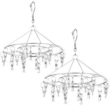 2 Pack Stainless Steel Round Hanging Drying Rack with 20 Clips for Drying Soc...