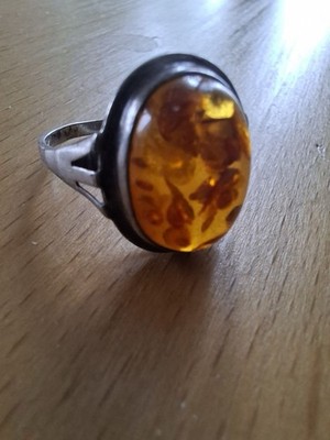 Antiker Bernsteinring 835 Silber Jugendstil Art Déco Ring Vintage Größe 61