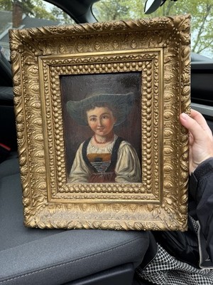Medium Mid-19th Century AMERICAN Oil Painting Portrait of Girl Sophia Walker