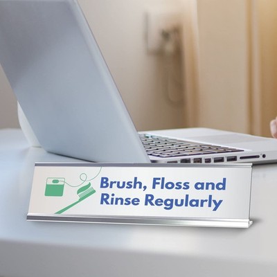 Brush, Floss and Rinse Regularly Dental Office Decor Silver Frame(2x8 )