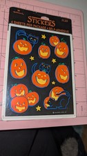 Vintage Hallmark Stickers Halloween Jack O'Lantern Black Cat 4 Sheets New Pack