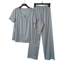 Vintage Vanity Fair Pajama Pants Set Lace Trim Size Small Blue Antron Nylon NWT