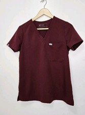Figs Catarina Scrub Top Women XS Burgundy One Pocket VNeck Medical Nursing
