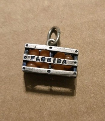 Vtg Beau Crate of Florida Oranges Sterling Silver Charm