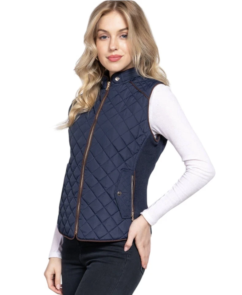 Active USA Womens Quilted Puffer Vest Full Zip Navy Blue 2X Fleece Lined Classic - Image 2 of 4