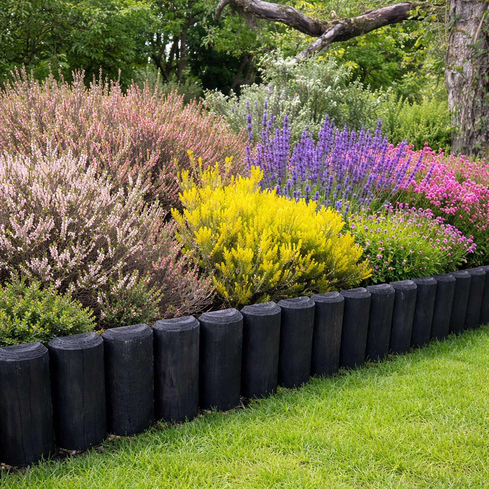 Wooden Log Garden Edging  Flower Plant Border Lawn Path Timber  Edge Black 4Pcs