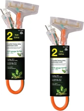 Gogreen Power 12/3 Heavy Duty 3-Outlet Extension Cord, 2ft, 2-Pack, Orange