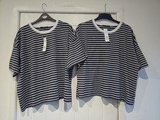 2x George Size 18 Stripey T Shirts Bluey Grey/white